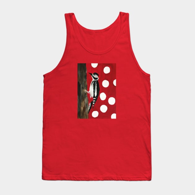Woodpecker Red with White Dots Painting Tank Top by Anke Wonder 